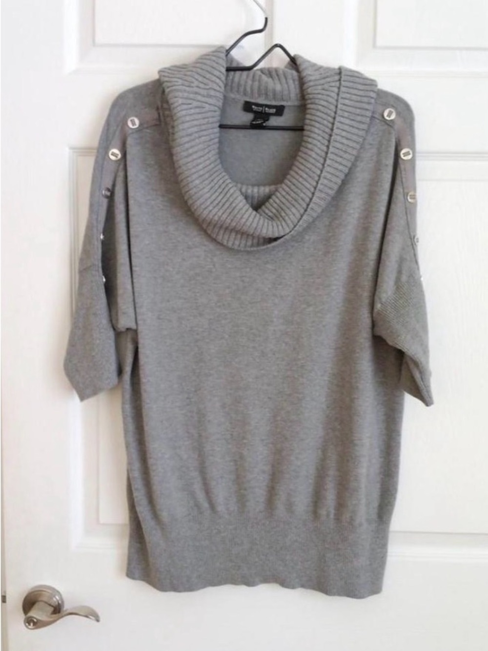 White House Black Market Gray Cowl Neck Short Sleeve Sweater
